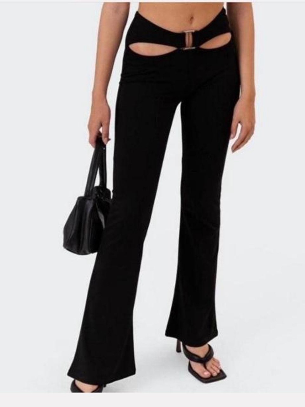 Edikted Ashanti Low-Rise Cut-Out Flared Pants in Black. *NWT*